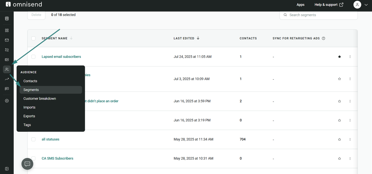 Omnisend's segmentation tools let you build RFM-based lifecycle audiences without manual data work.
