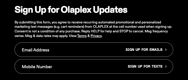 Signup form with fields for email, mobile number