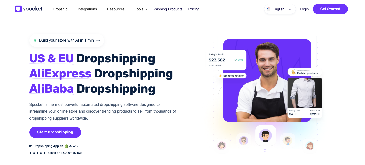 Tìm nhà cung cấp uy tín: Tìm kiếm trên Alibaba (Trung Quốc) và Spocket (Mỹ,