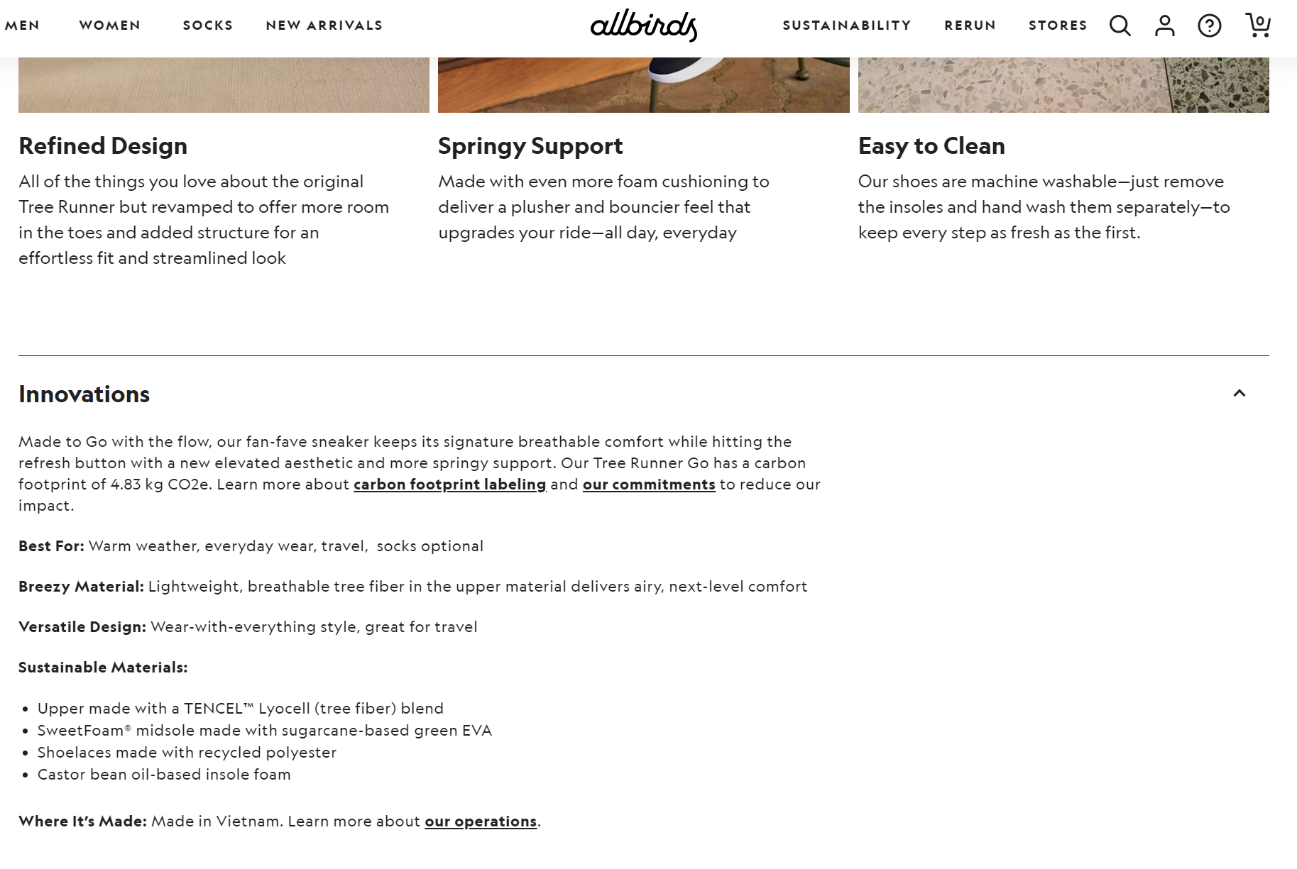 Allbirds product description