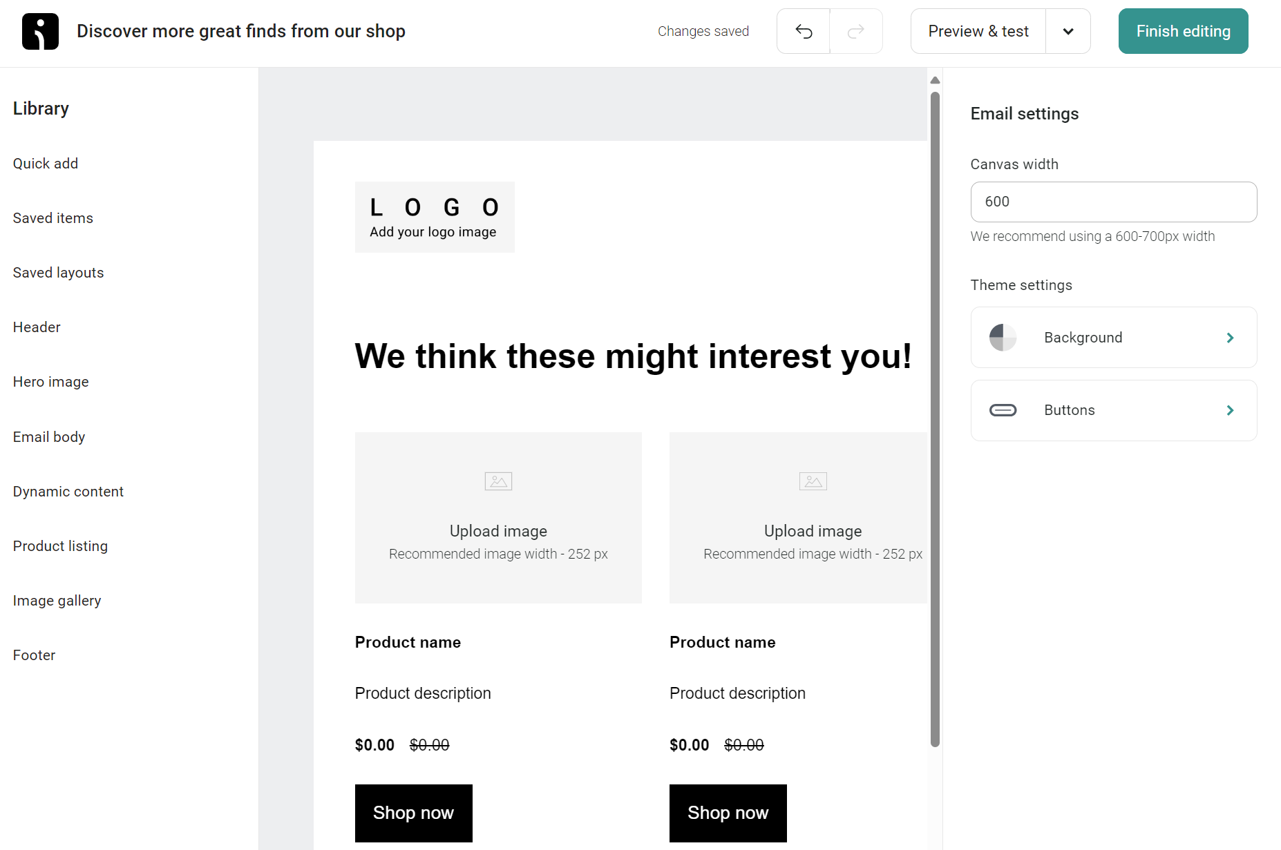 Product recommendation email builder