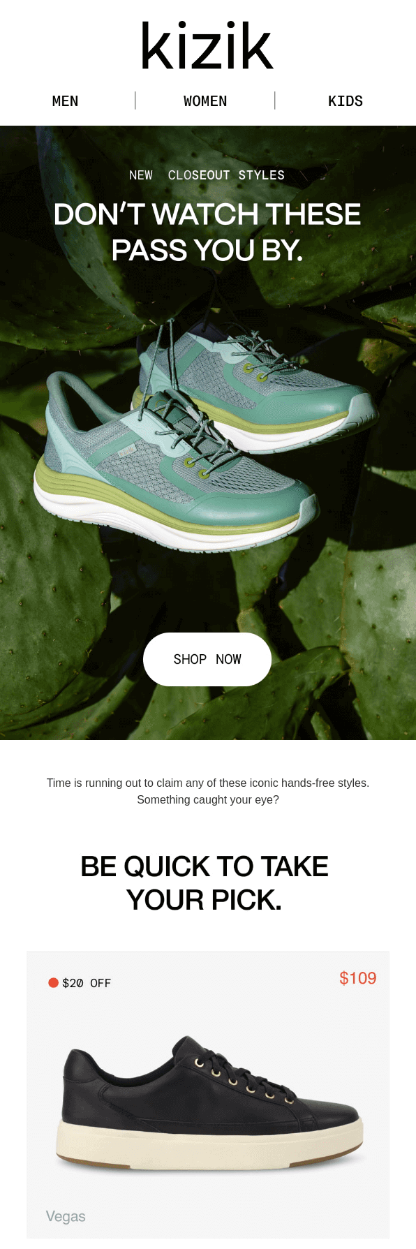 Kizik limited-time closeout email