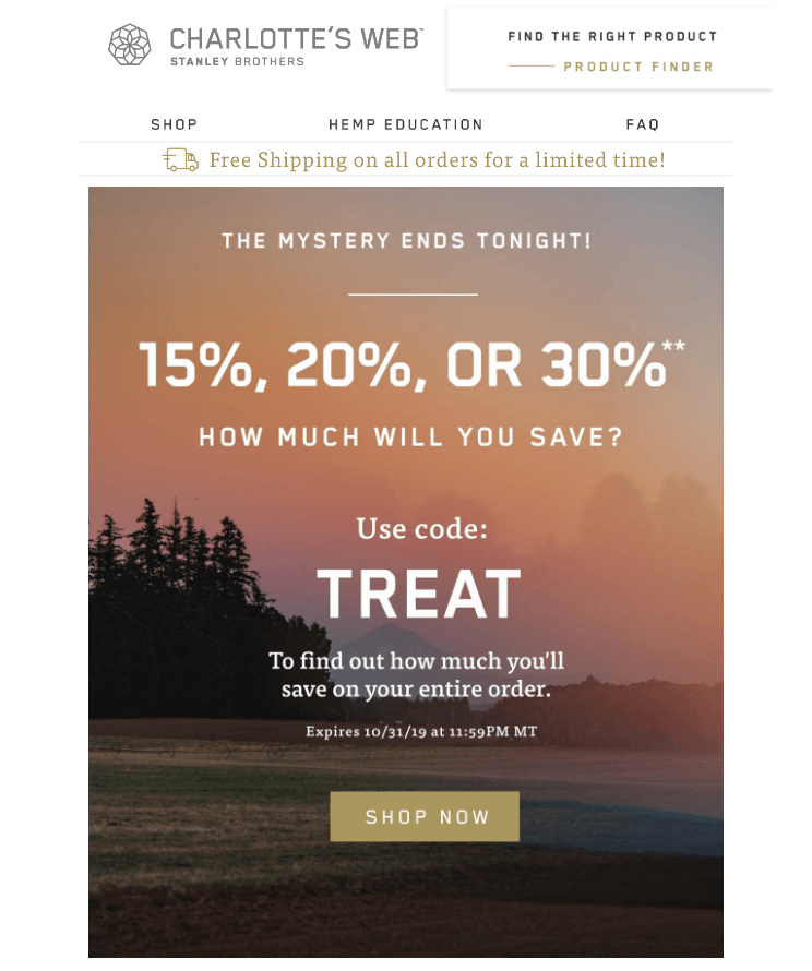 Charlotte's Web mystery discount code email