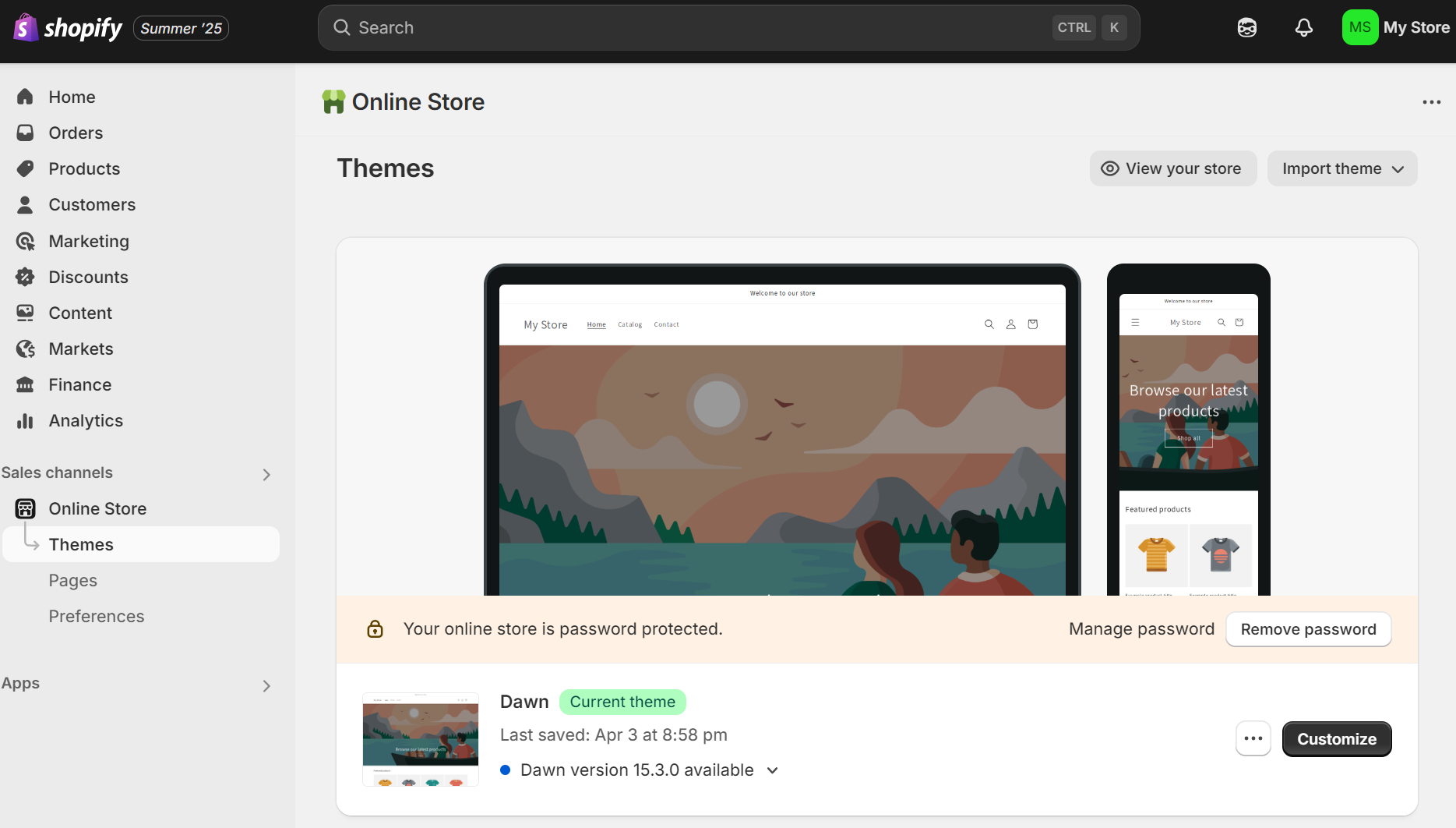 Dawn theme page
