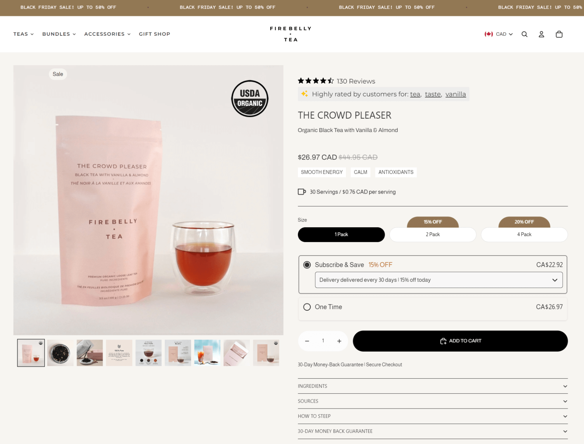 tea dropshipping: Firebelly Tea product page example
