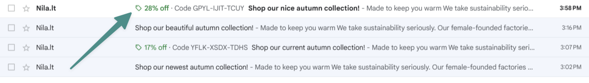 Discount annotation in inbox