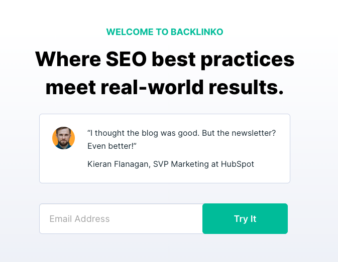 Embedded email sign up form example at Backlinko 