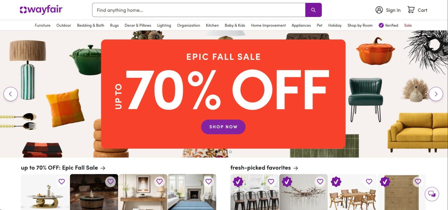 How to start dropshipping for free example by Wayfair