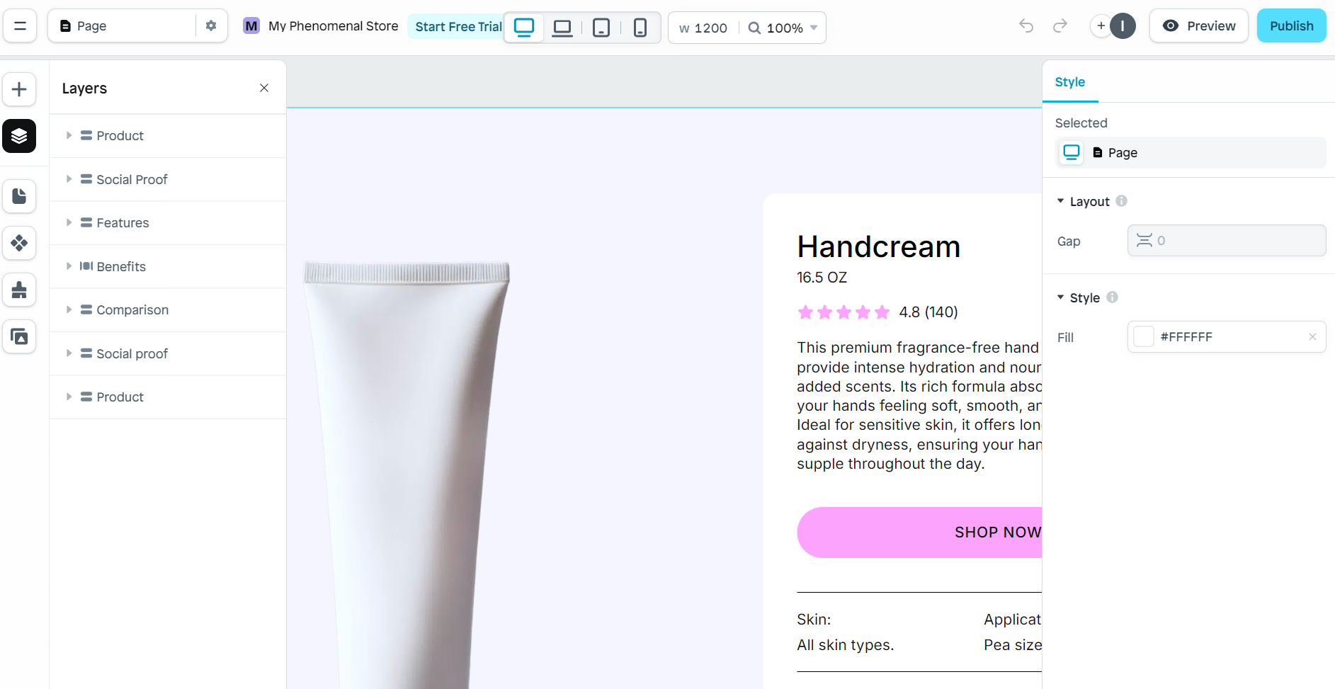 Instant product page example