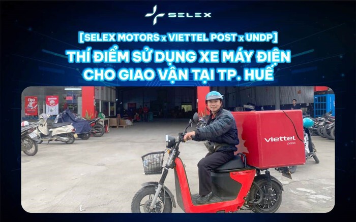 Dự án thử nghiệm dùng xe máy điện giao hàng của Viettel Post - Selex Motors - UNDP tại Thành phố Huế vào 2023. (Ảnh:Selex Motors)
