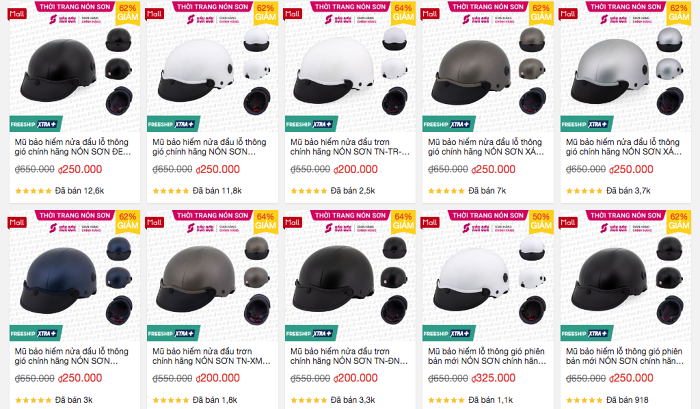 Mũbảo hiểm là mặt hàng bán chạy nhất của Nón Sơn trên Shopee. (Ảnh: Chụp màn hình)